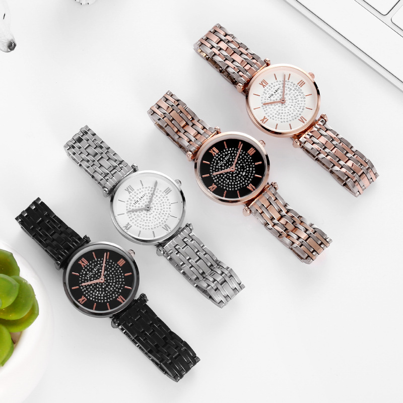 外贸爆款出口满天星罗马纹女士手表女表石英钢带