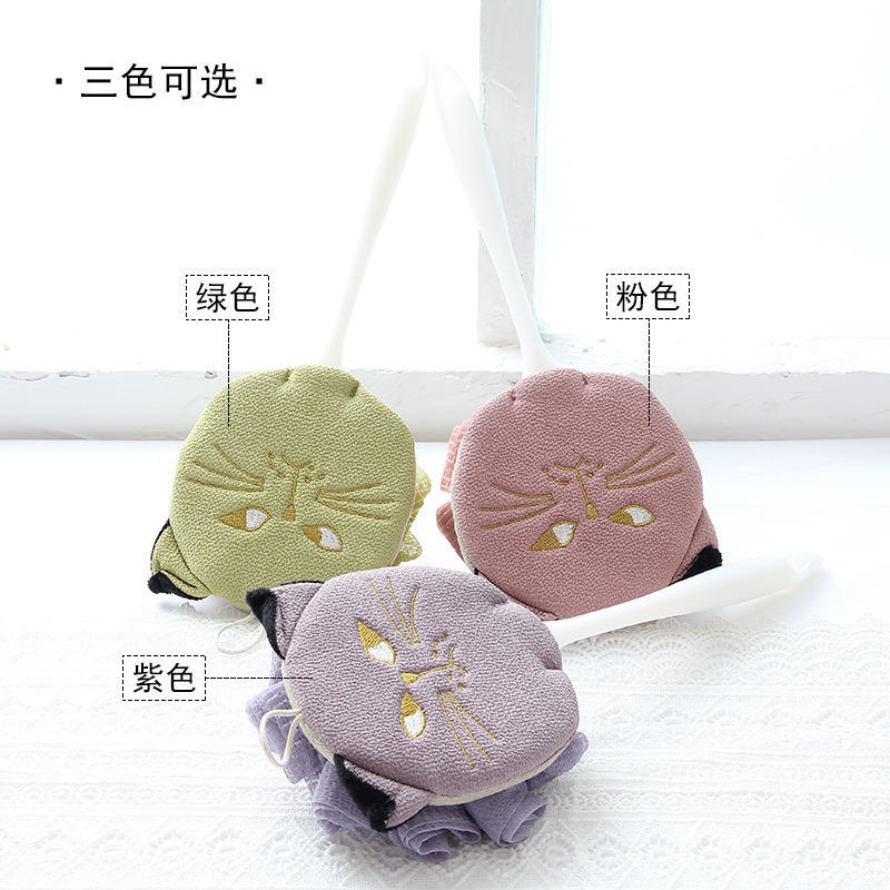 Long handle back rub lazy bath towel Bath towel brush Flower cat dual purpose bath brush Specification drawing