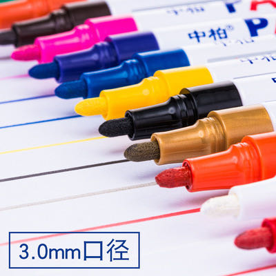 Zhongbai SP110 genuine paint pen 12-color 3MM tire rubber metal oil-based touch-up paint marking pen for DIY marking Specification image