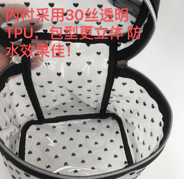 2020年新款桃心纱网+透明TPU防水高筒手提化妆收纳包细节图