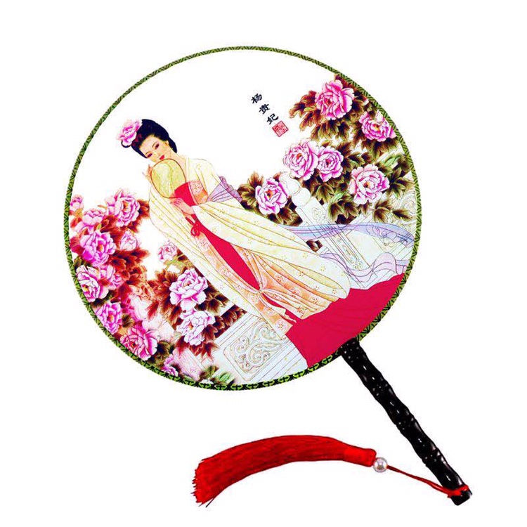 扇子团扇中国风古典宫扇双面女式圆形宫廷舞蹈扇汉服扇24cm白底实物图