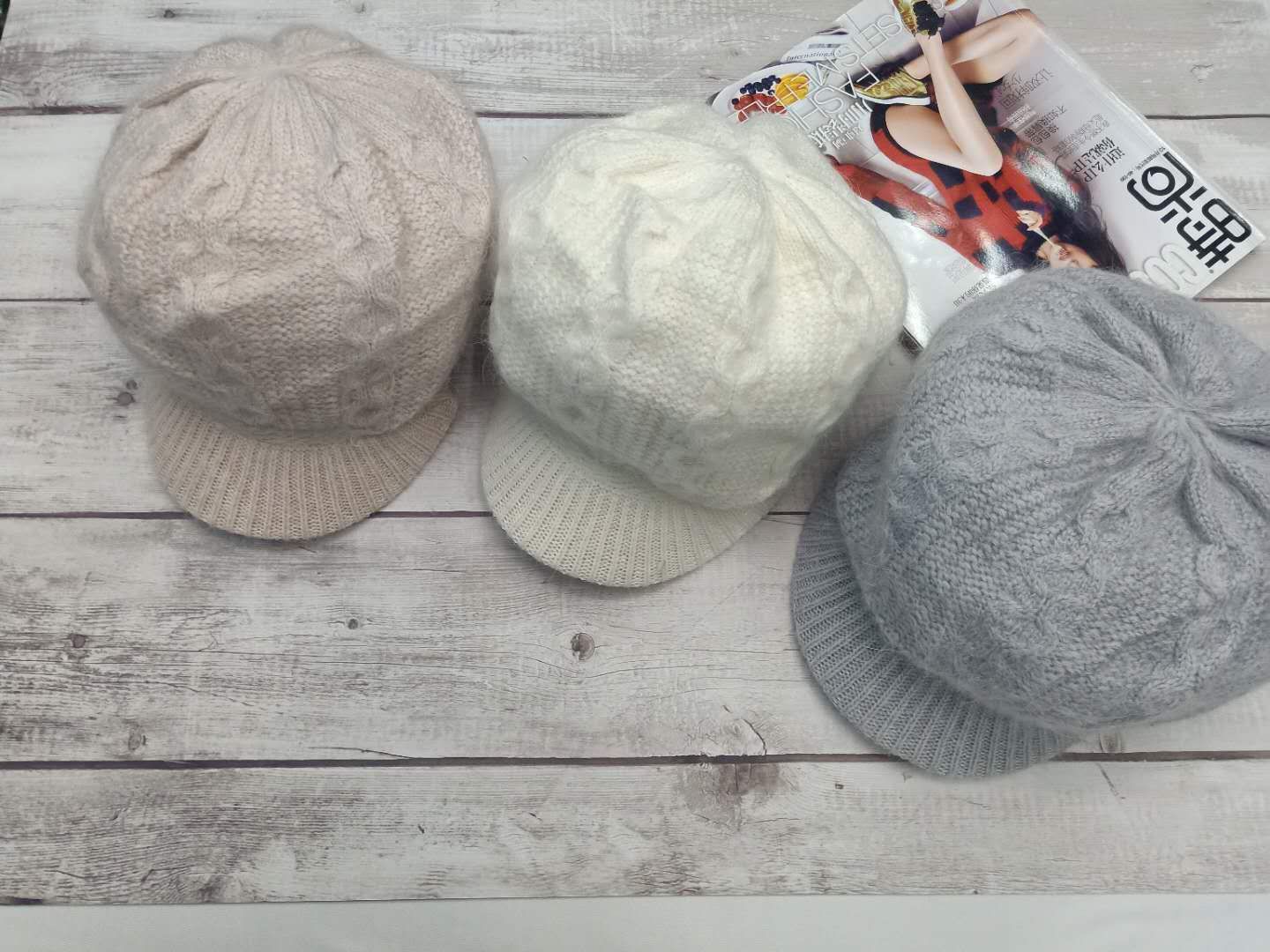Winter student cap with rabbit fur brim