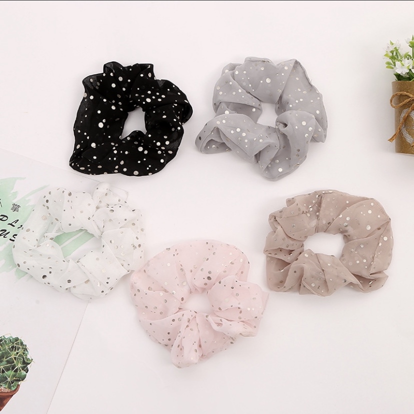 Gold-embossed chiffon hair tie