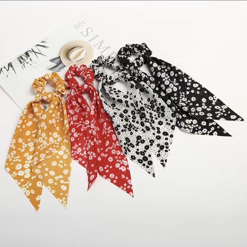 Floral ribbon hair tie