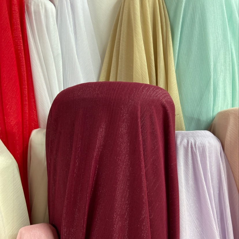 Wine red silver-threaded crepe fabric, glittering crepe fabric, decorative items, handicrafts, headwear, clothing fabric