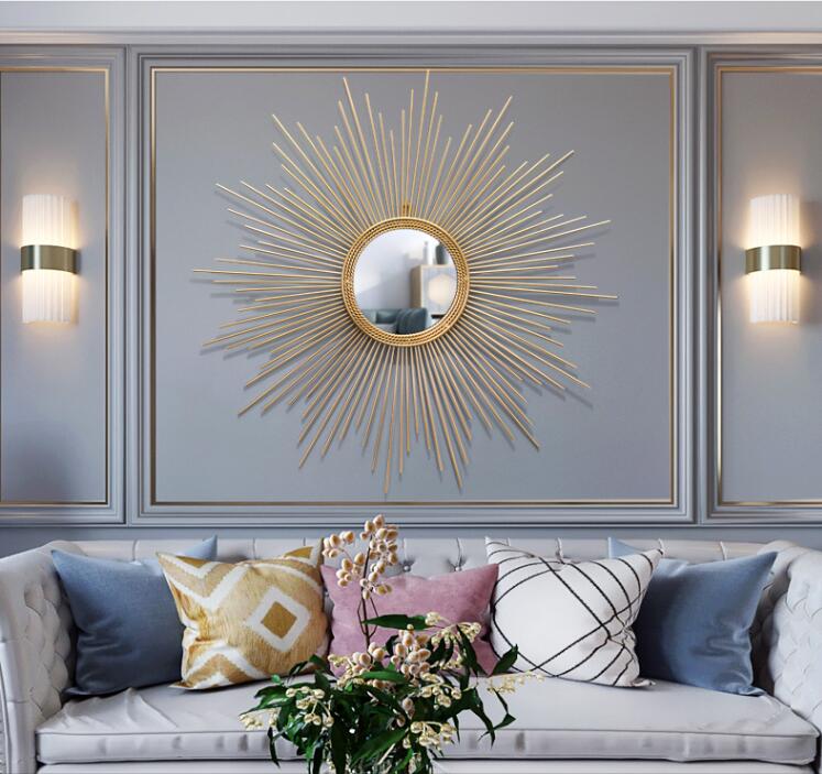 玄关铁艺太阳镜子壁饰壁挂件客厅背景墙挂饰样板房软装轻奢装饰品