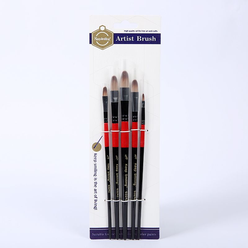 5 black aluminum brush nails round set with black and red rod watercolor acrylic paint brush water chalk wholesale thumbnail