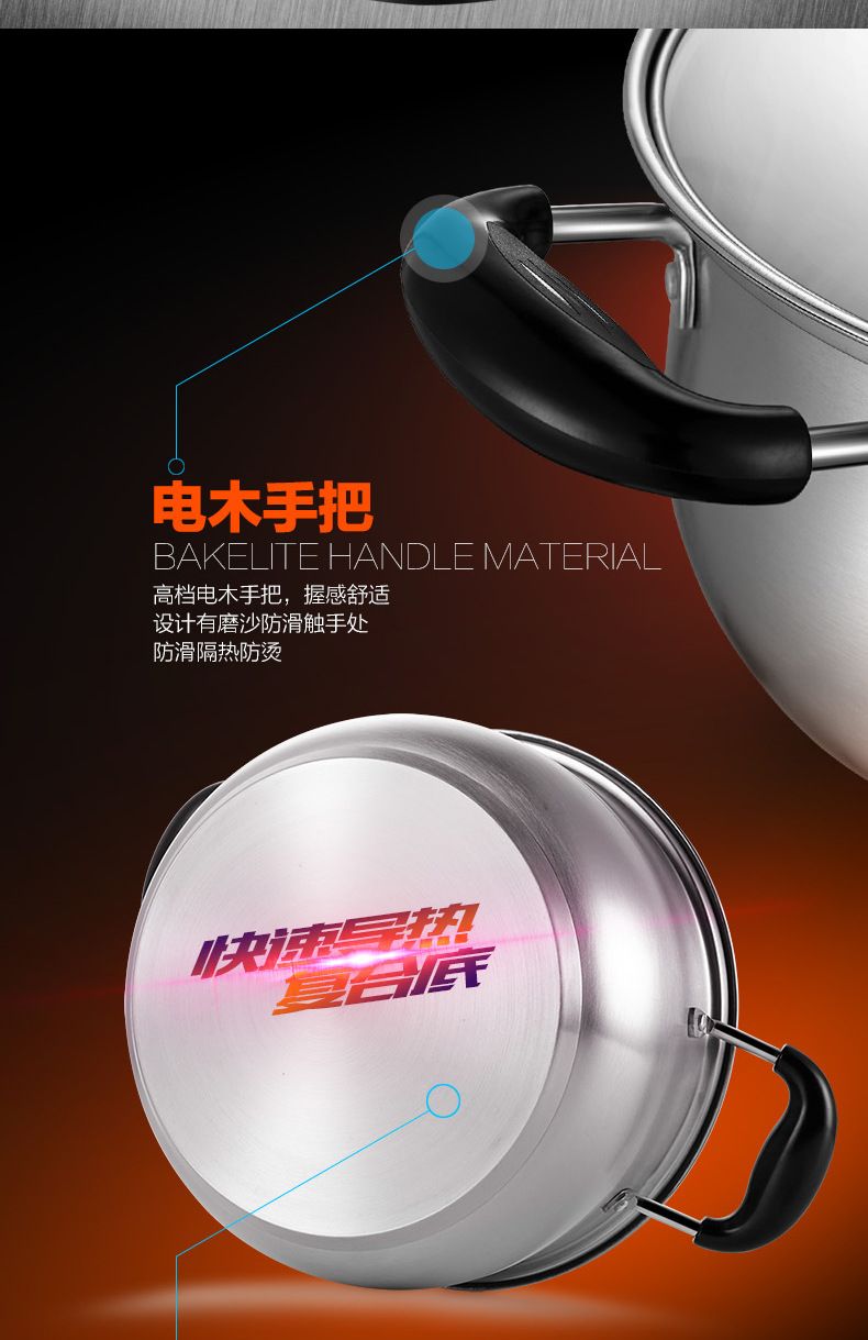Stainless steel soup pot with thickened bottom, double-ear arc-shaped Korean-style pot, baby food pot, household small cooking pot Specification image