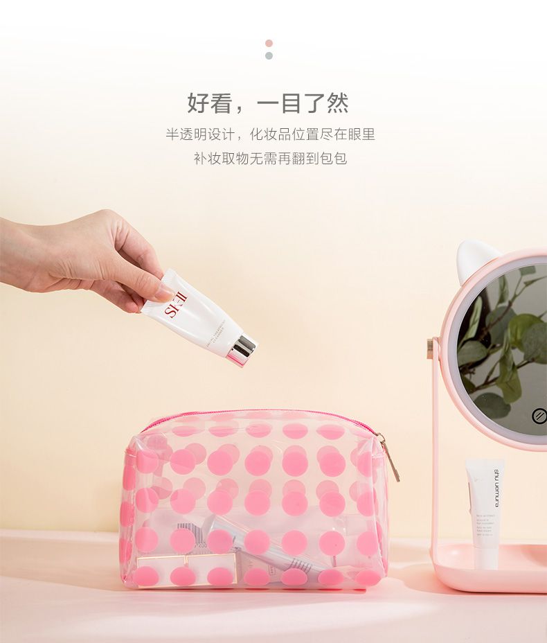 8246纳彩透明简约便携PVC复古波点化妆包洗漱包大容量防水收纳包详情图4