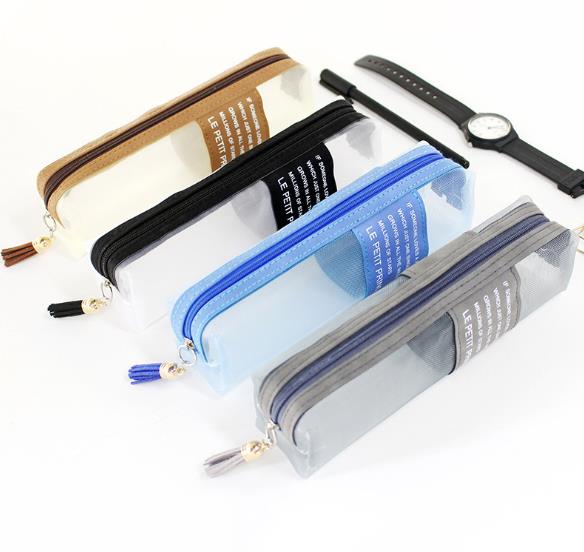 Toomie Square mesh pen bag Creative Student stationery bag Simple small fresh zipper triangle storage bag details Picture
