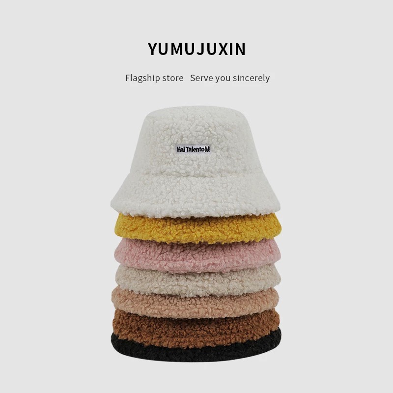 Fisherman Hat woman high cold winter show face lamb wool hat Teddy velvet solid color joker warm basin hat Wool thumbnail