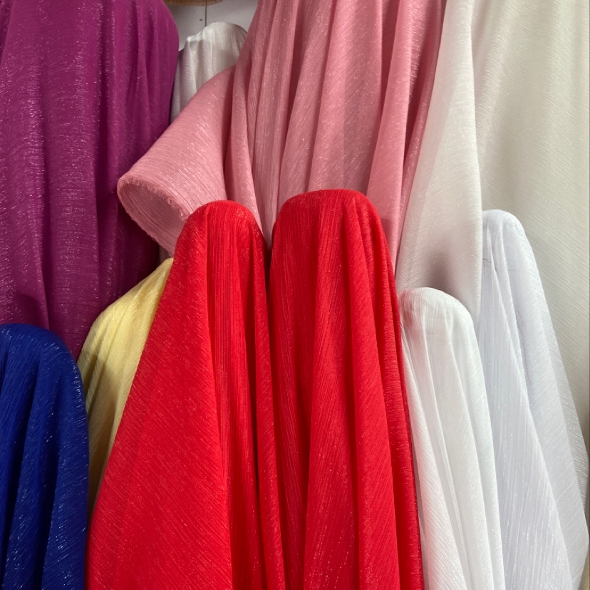 Red silver thread crepe fabric, glittering crepe fabric, decorative items, handicrafts, headwear, clothing fabric