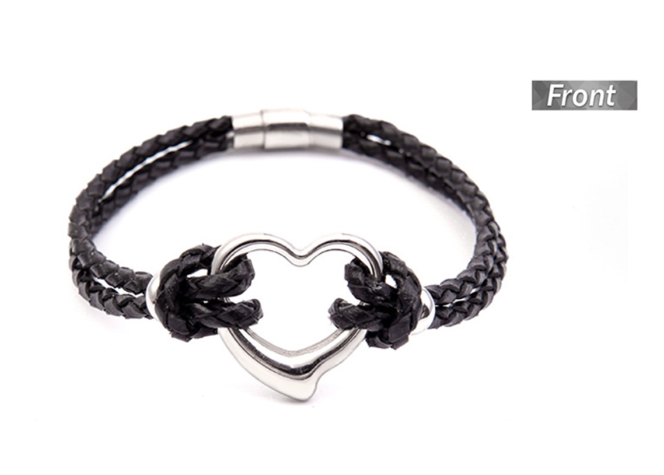 European and American popular men titanium heart bracelet pure hand - woven love stainless steel leather bracelet jewelry