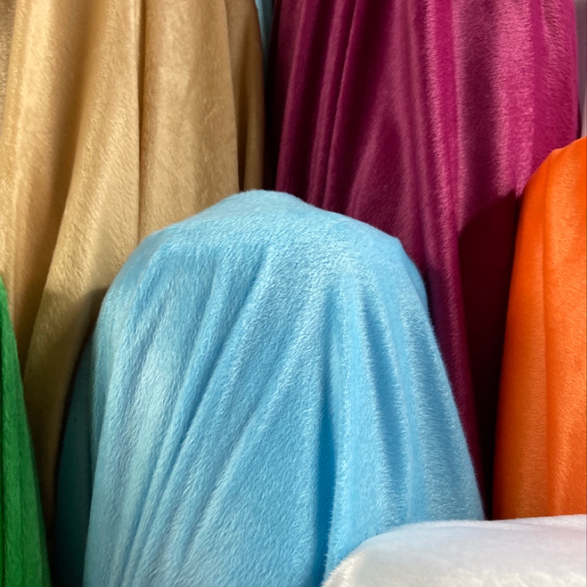 Sky-blue short plush fabric toys, handicrafts, decorations, daily necessities, clothing, super soft short plush, high-quality polyester, eco-friendly products