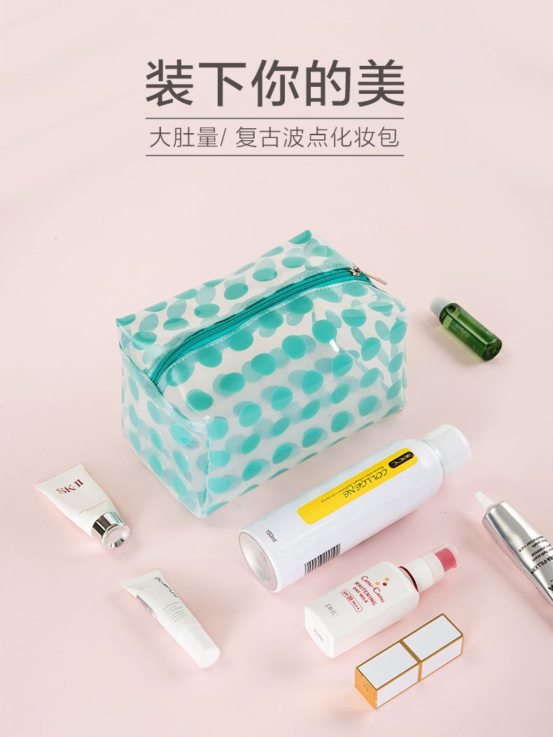 8246纳彩透明简约便携PVC复古波点化妆包洗漱包大容量防水收纳包详情图1