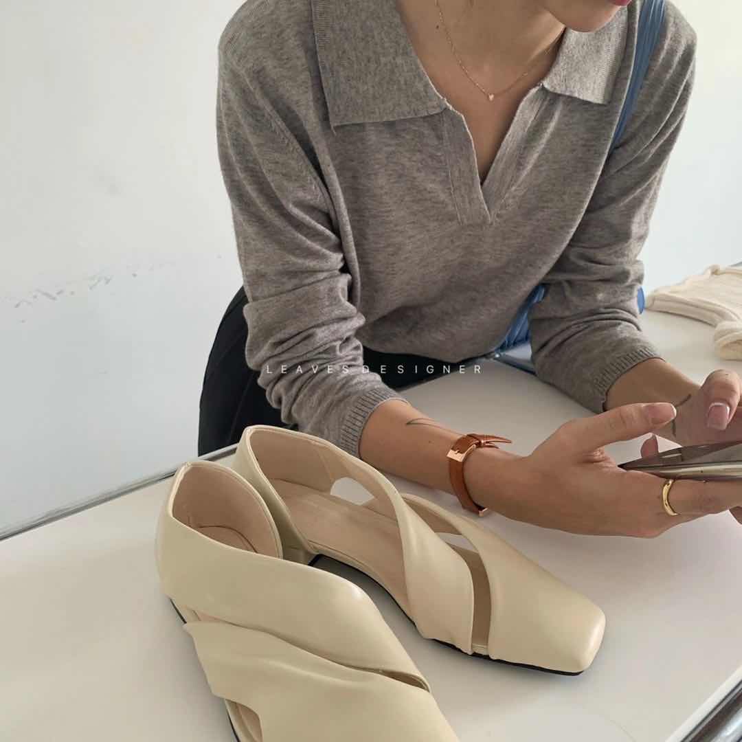 Grey V-neck shawl knitted cardigan