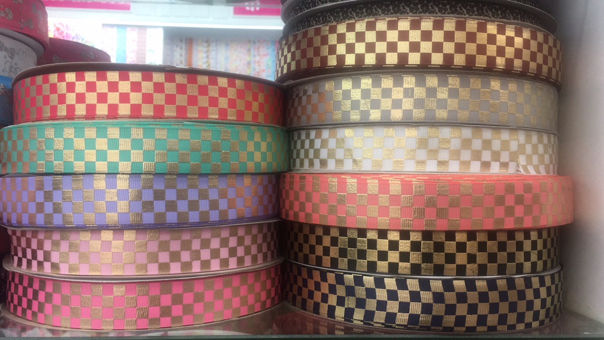 2.5公分罗纹带烫金正方格子