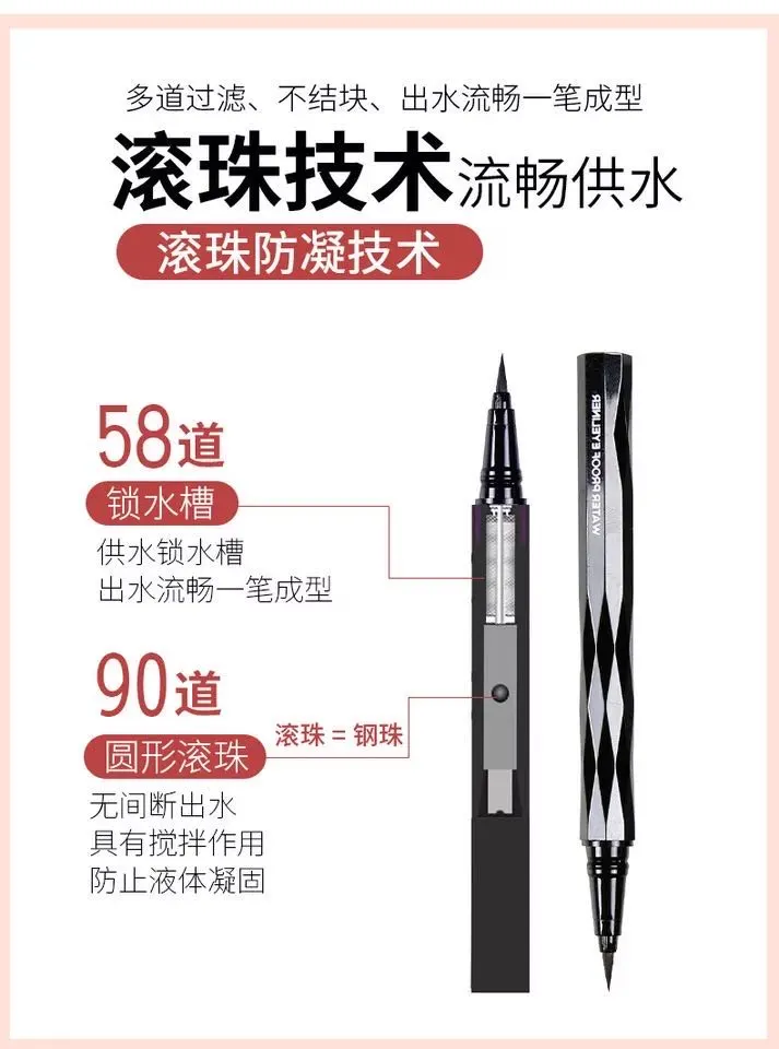 Midnight Cool Black High-end three-dimensional starry sky eyeliner pen, waterproof, non-smudging, non-fading, long-lasting, quick-drying brush head detail image 5