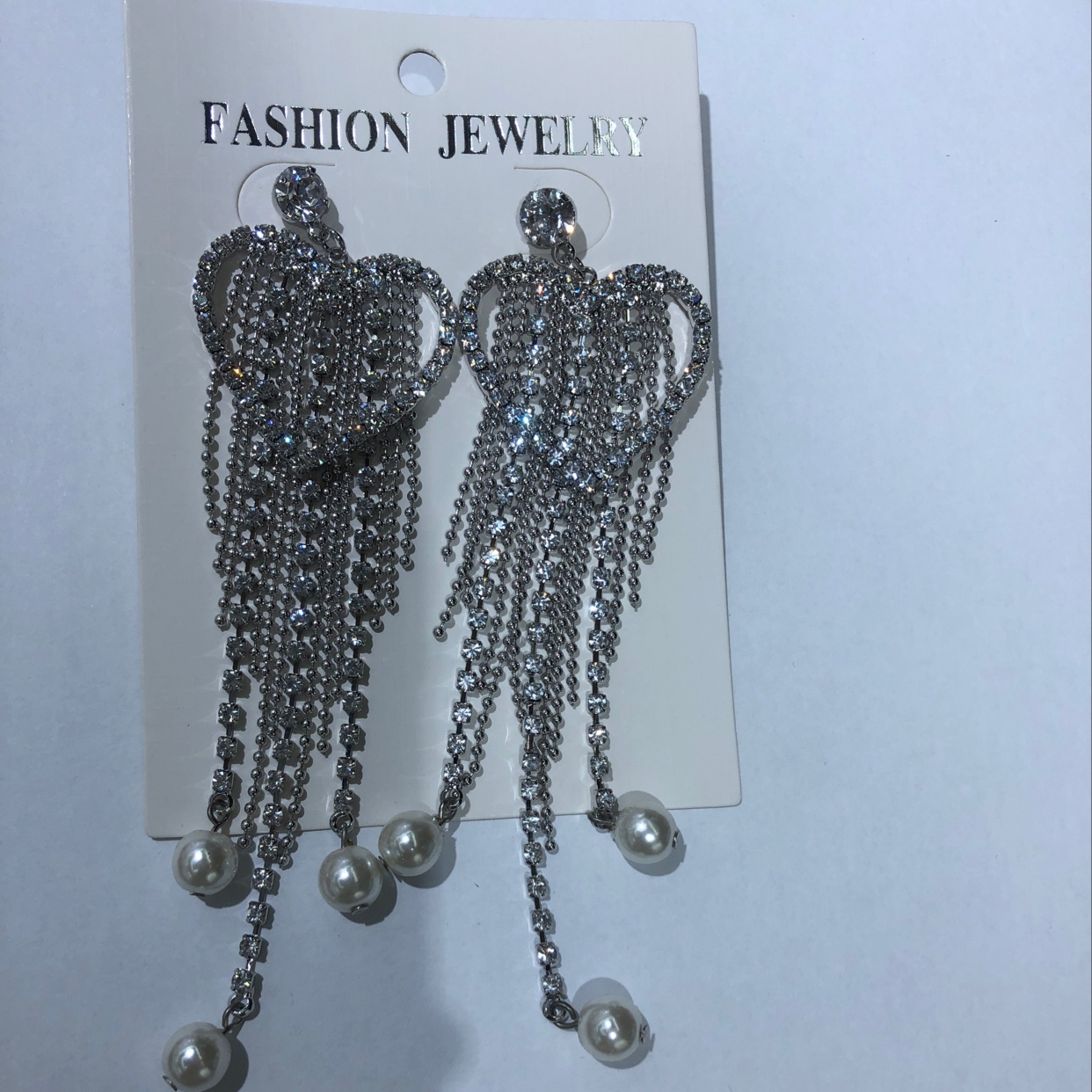 Love bead chain pearl earrings