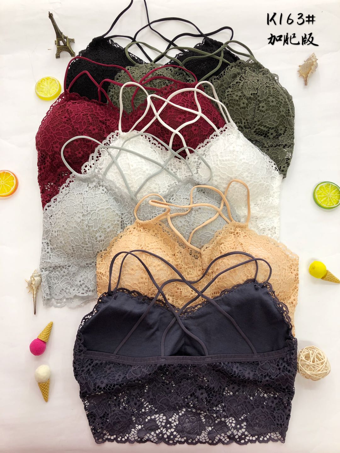 Fattened full lace mid-length bra bra