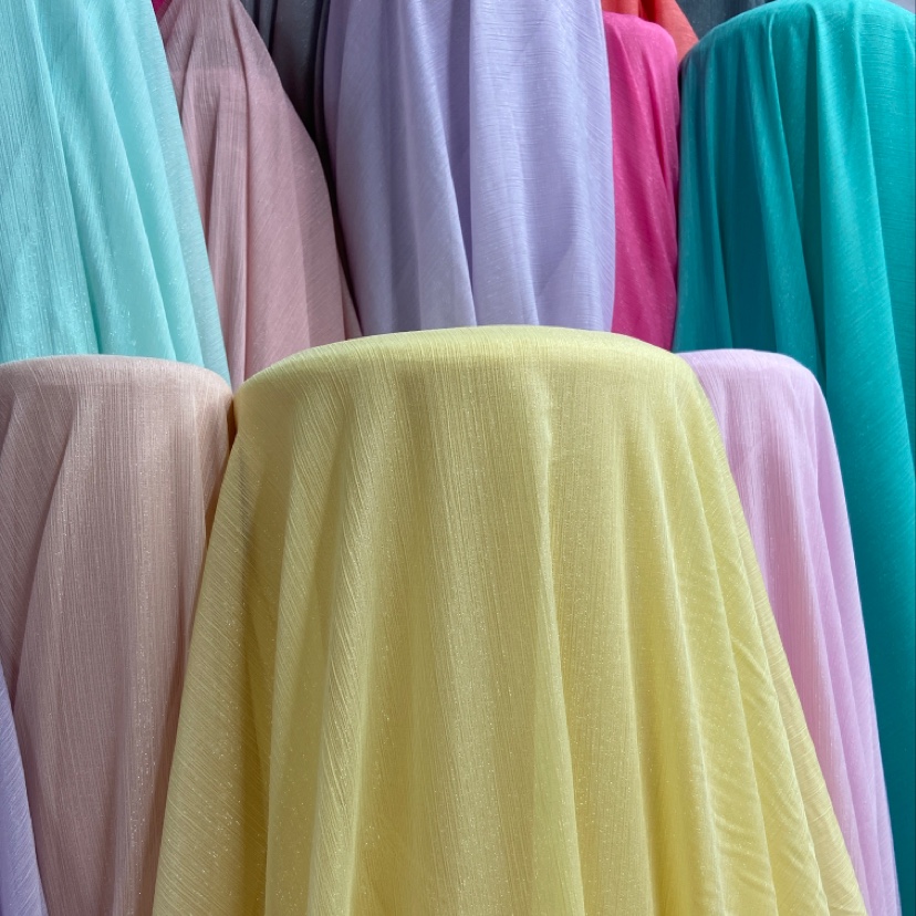 Yellow silver thread crepe fabric, glittering crepe fabric, decorative items, handicrafts, headwear, clothing fabric