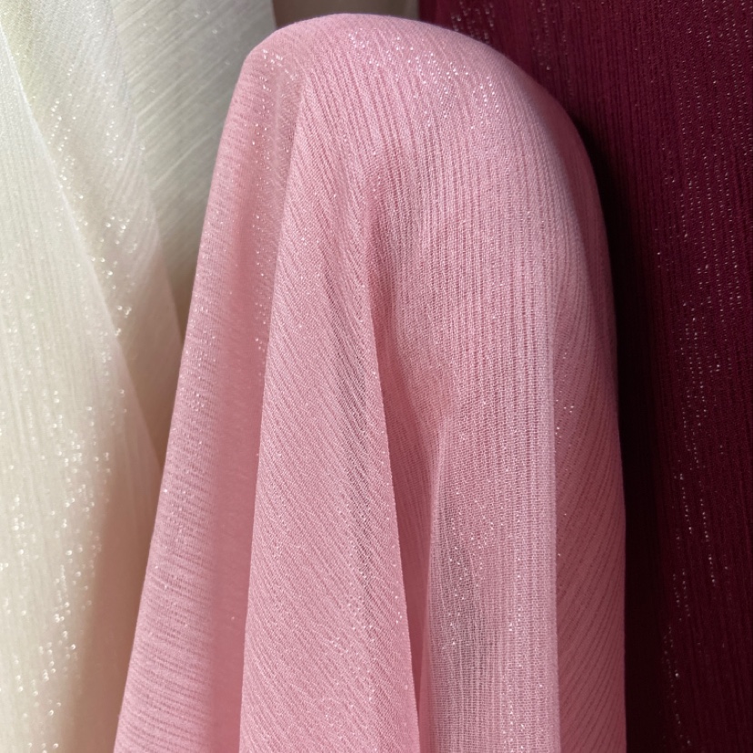 Pink silver thread crepe fabric, glittering crepe fabric, decorative items, handicrafts, headwear, clothing fabric details Picture