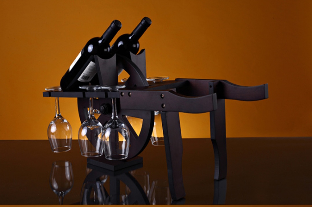 复古古典木红酒酒架——手推车产品图