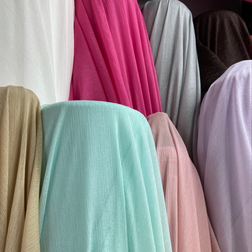 Light green silver-threaded crepe fabric, glittering crepe fabric, decorative items, handicrafts, headwear, clothing fabric Specification image