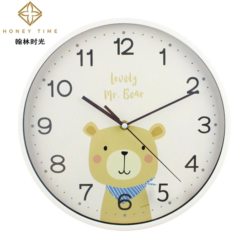 Creative new cute cartoon animals 12 inch wall clock bedroom living room decoration round pointer sweep second wall clock thumbnail