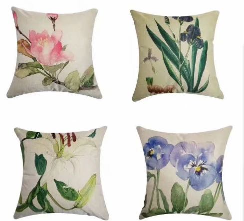 2020新款百分比化纤45*45时尚抱枕靠垫荷花图