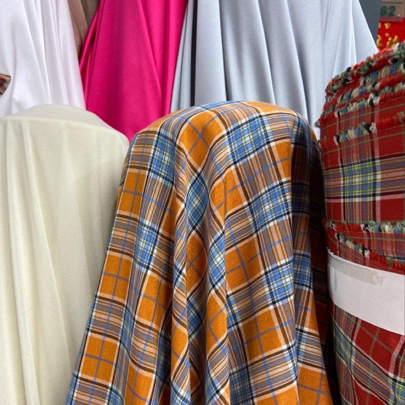 橙色拼蓝色格纹jk格裙布料布料装饰品工艺品头饰发圈服装布料