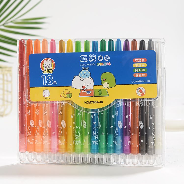Long rotating crayon 17801-18 color oil painting stick for elementary school students crayon children brush set thumbnail