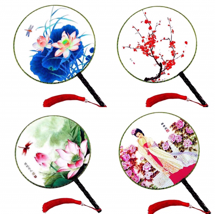 扇子团扇中国风古典宫扇双面女式圆形宫廷舞蹈扇汉服扇24cm细节图