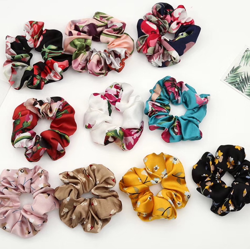 Large flower satin hair tie large intestine circle