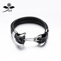 Cross - border for European and American men titanium bracelets individual arrow boat anchor stainless steel leather bracelet chain leather manufacturers wholesale