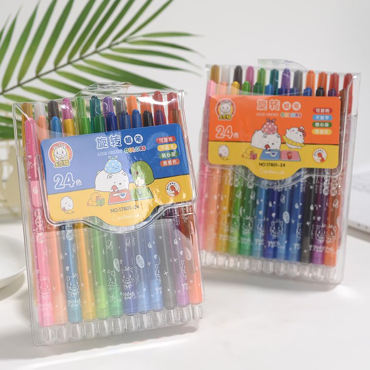 24 color not dirty hands rotating crayons Kindergarten prize children painting paint brush non-toxic environmental friendly oil painting stick thumbnail