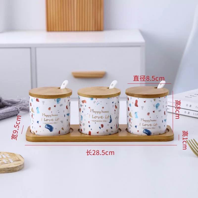 3PC 陶瓷木盖木板密封罐图