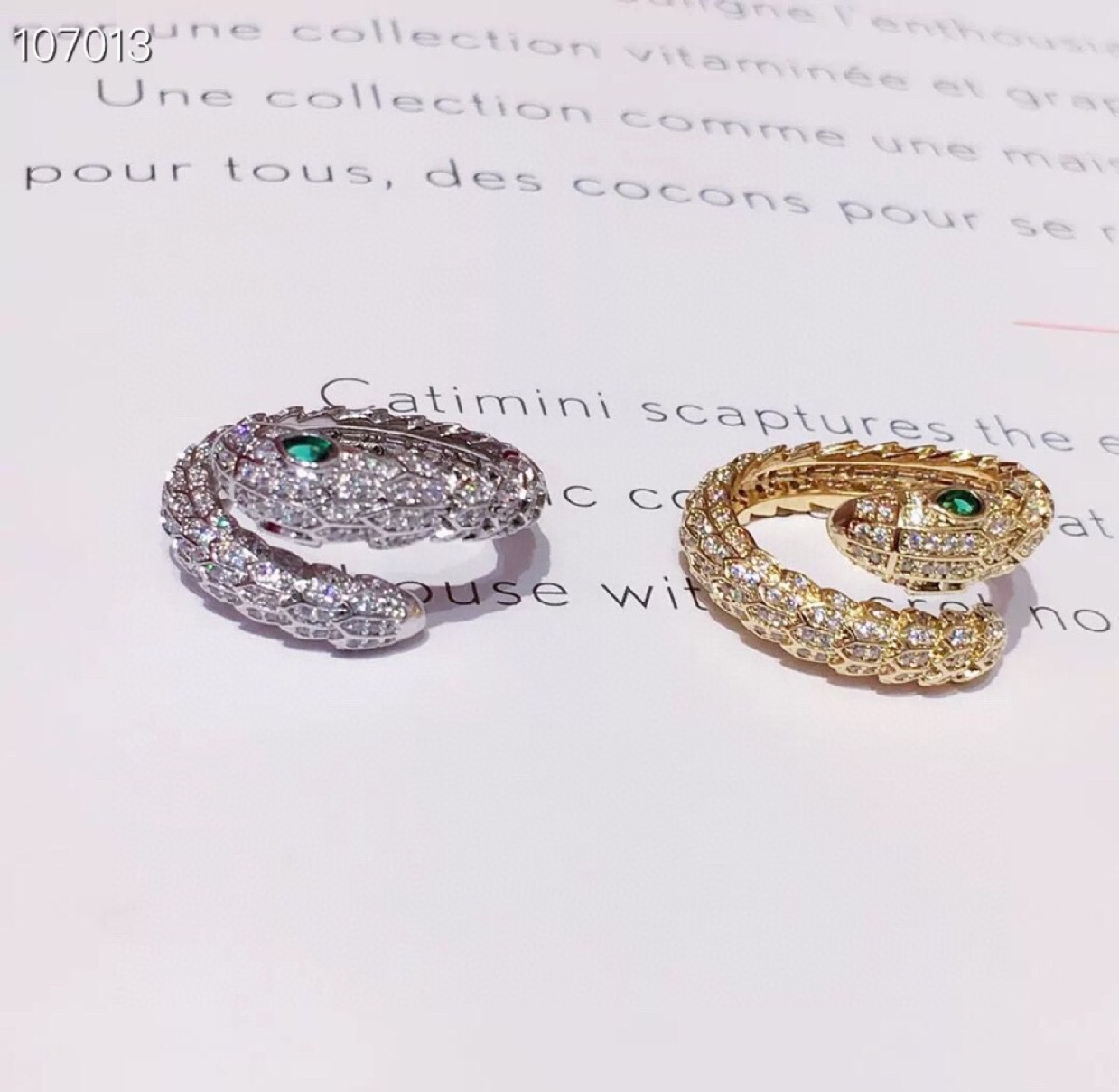 Zircon Mosaic snake ring with adjustable opening