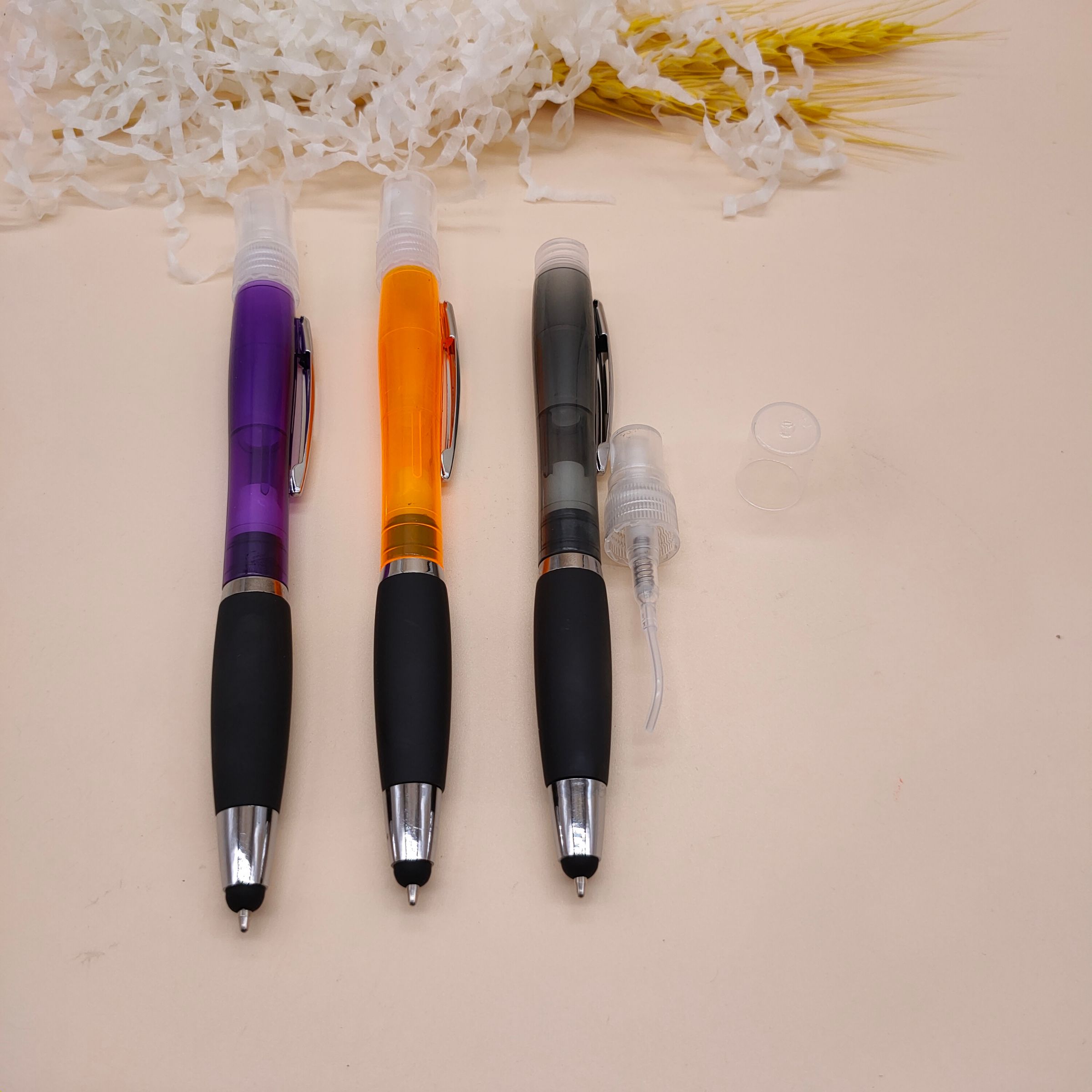Small new touch screen/ballpoint pen/spray-on-alcohol 3-in-1 capacitive spray-on stylus