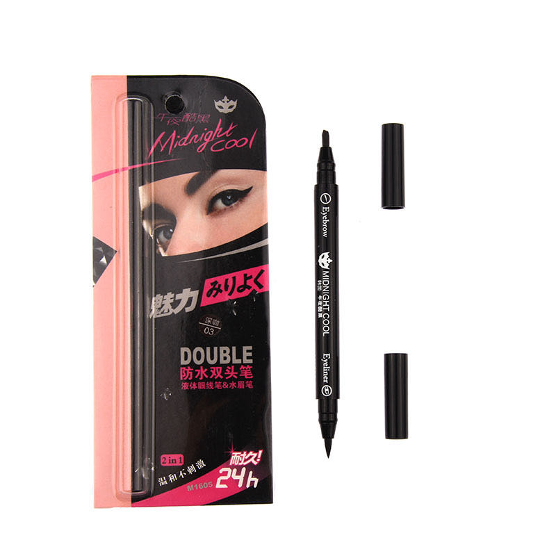 Midnight cool black factory direct Korean makeup genuine water eyebrow pencil + eyeliner liquid pen charm double - head pen thumbnail
