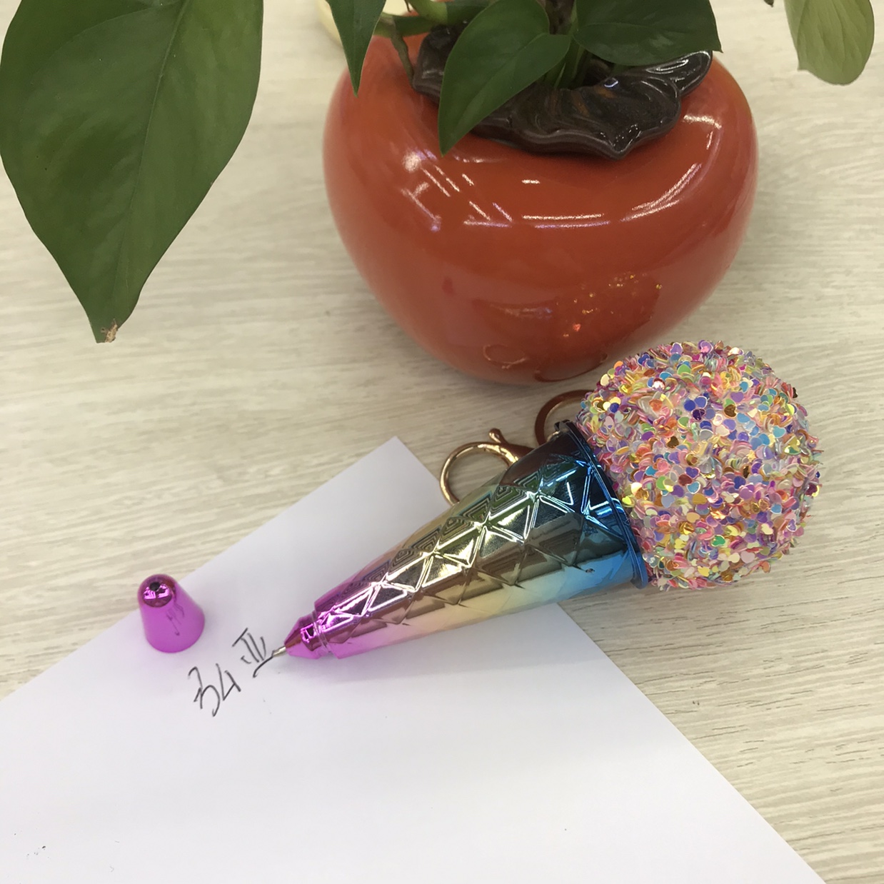 Craft Pen Creative Ballpoint pen Ice Cream Colorful glitter pen Keychain pendant Microphone pen