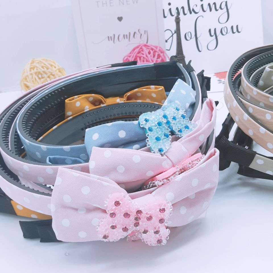 Summer new net red female little fresh chiffon fabric bow crystal headband sweet handmade headband hair accessories full figure