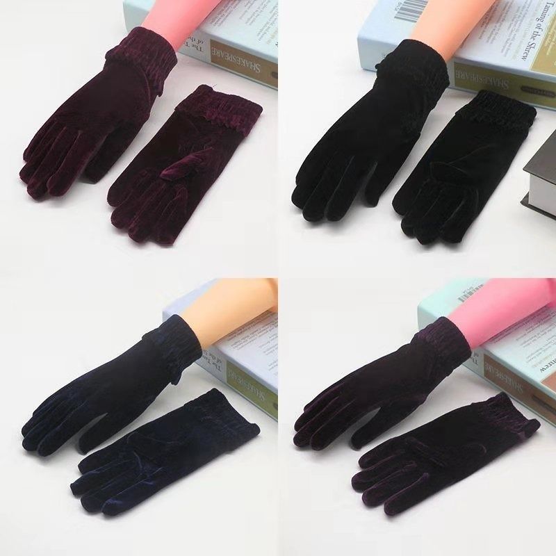 金丝绒高弹金丝绒手套 保暖手套 骑车手套女手套图