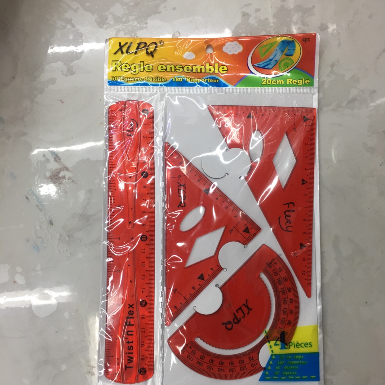 0020#4pc糖果色学生套尺软料