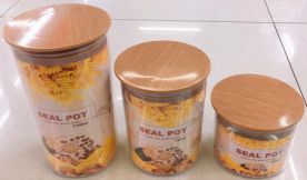 Round Plastic Sealed Jar, Wood Grain Large