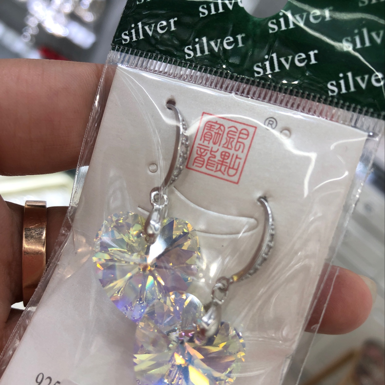 Austrian crystal silver ear rings, pure silver, young and fashionable pure silver jewelry, ins