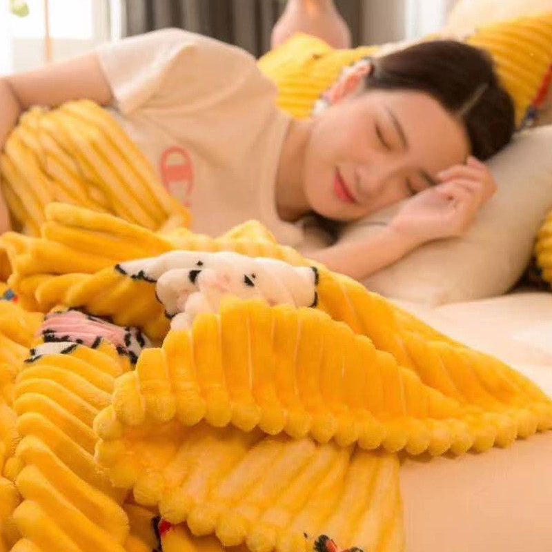 双层抽条绒毛毯单人夏天毯子薄款午睡毯午休空调毯毛巾被法莱绒毛细节图