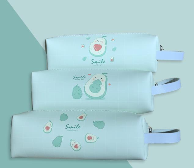 Korean version cute simple PU avocado pen bag large capacity pencil bag junior high school students stationery fruit pencil case full figure