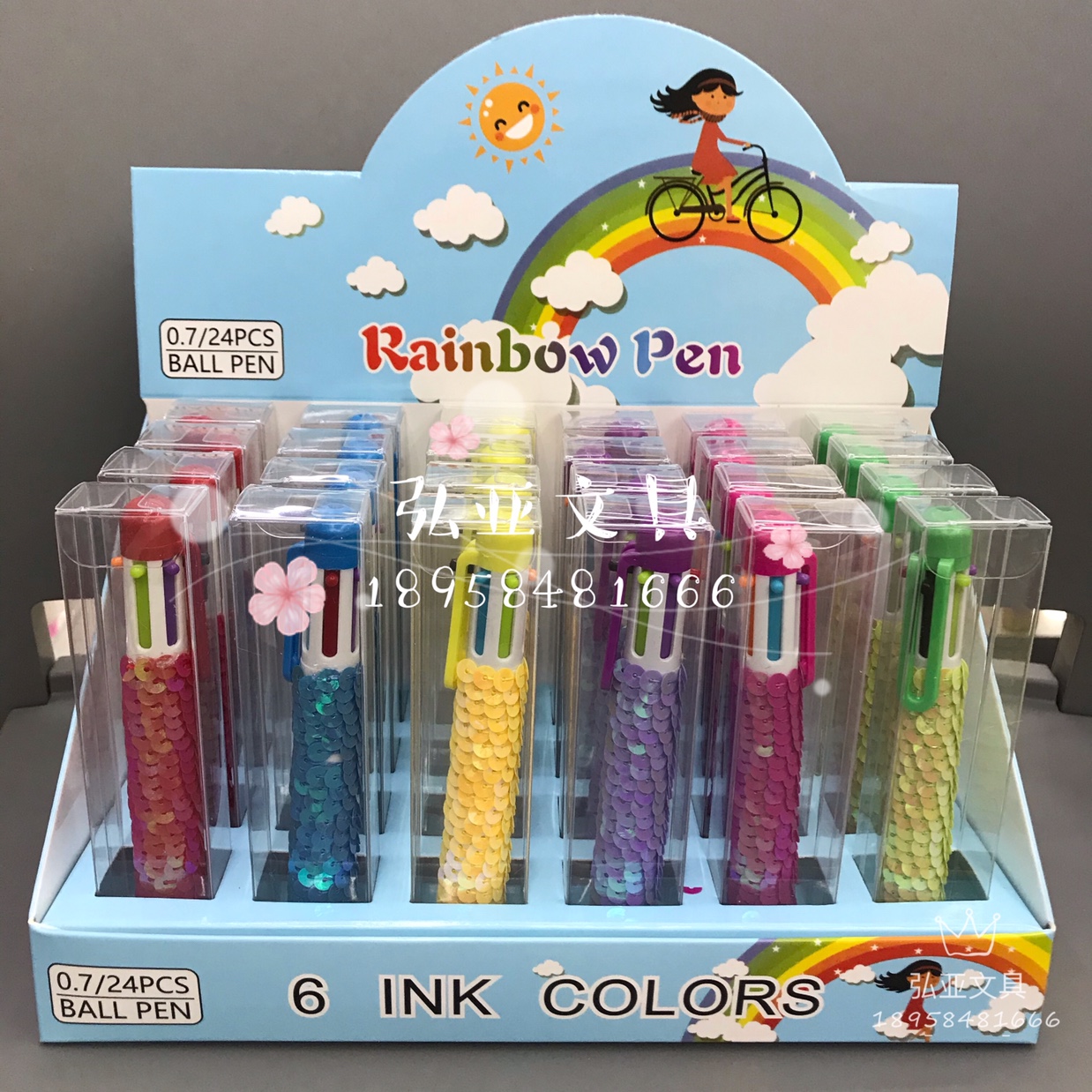 6-color ballpoint pen Sequin colorful rainbow pen craft creative ballpoint pen