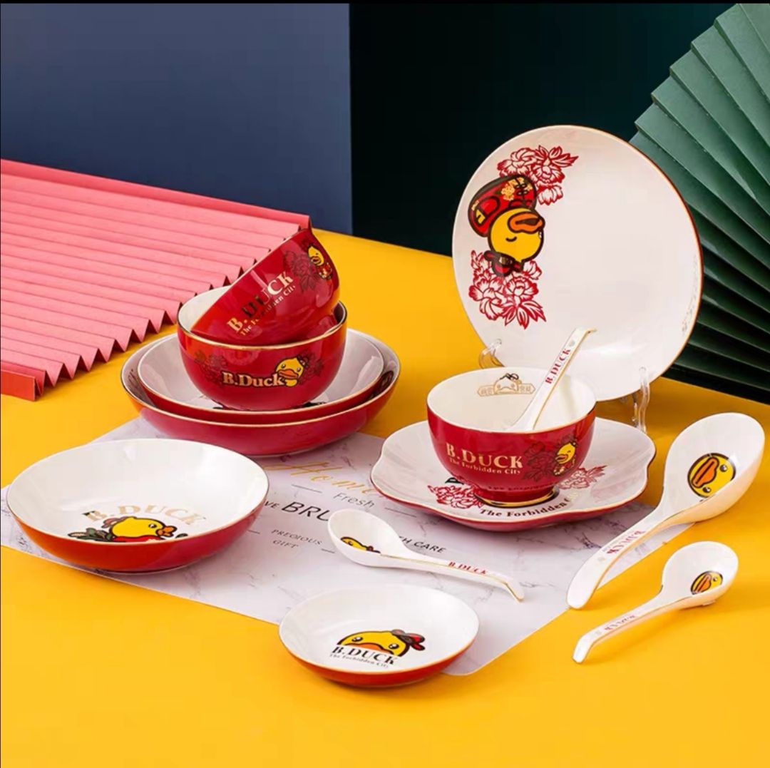 B.Duck小黄鸭x故宫文创联名陶瓷中式碗盘餐具散件